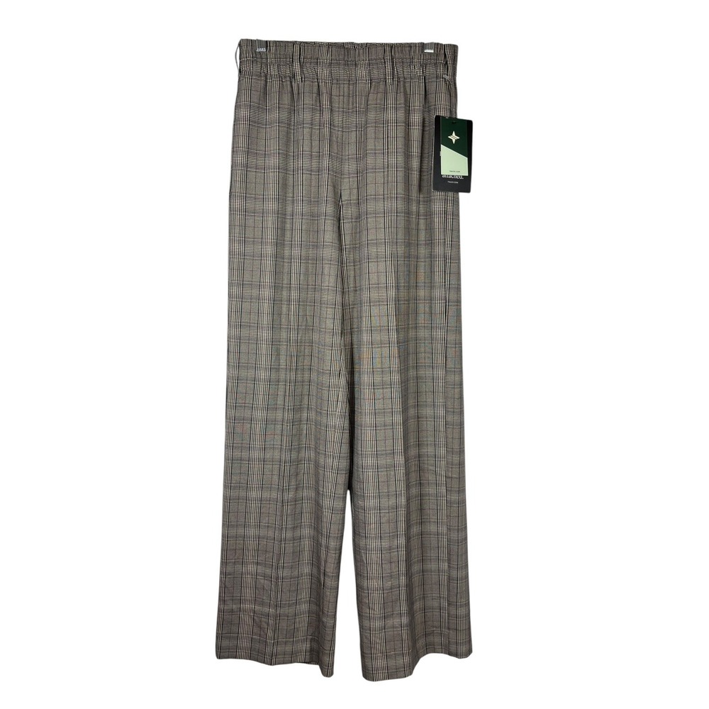 NWT Tuckernuck Sz M Pants Glen Plaid Knit Gray Brown Pull On Wide Leg Dress Work